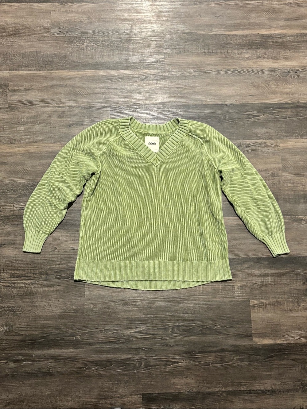 aerie Light Green V-Neck Knit Sweater